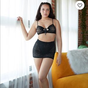 Savage X Fenty Black Caviar All Over Me Lace Keyhole Cami and Lace Skirt